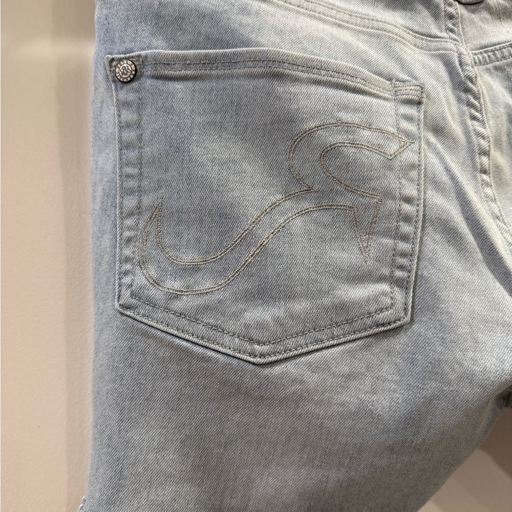 Rock & Republic Blue Jean Shorts Distressed Hem Stretchy Size 12